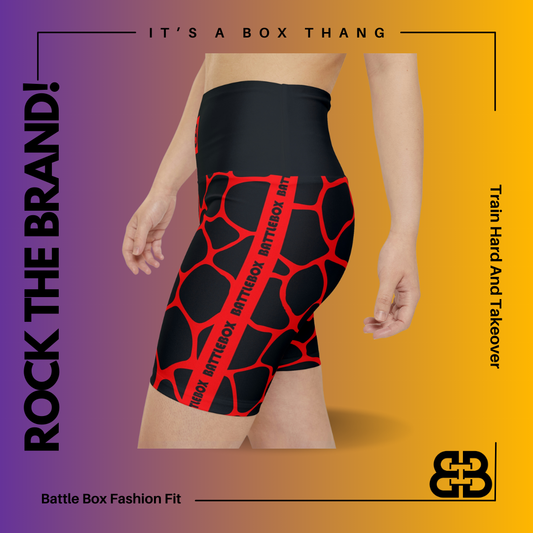 Battle Box Red/Black Women's Workout Shorts-T1