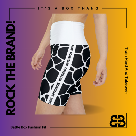 Battle Box White/Black Cobble Women's Workout Shorts-T1