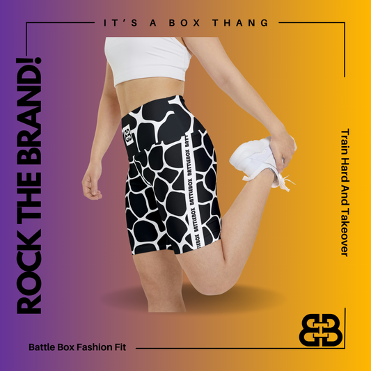 Battle Box White/Black Cobble Women's Workout Shorts-T1