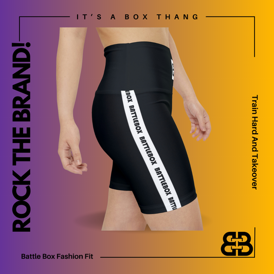 Battle Box White/Black Women's Workout Shorts-T1