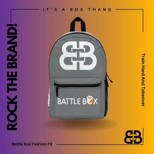 Battle Box Gym Fitness Gray Train Hard Backpack