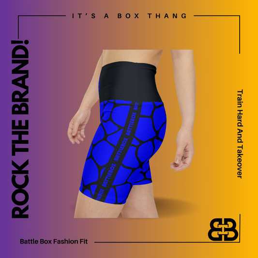 Battle Box Blue/Black Cobble Women's Workout Shorts-T1