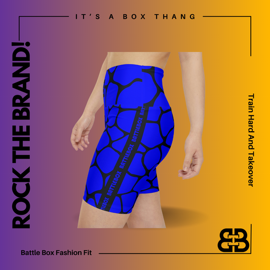 Battle Box Blue/Black Cobble Women's Workout Shorts-T1