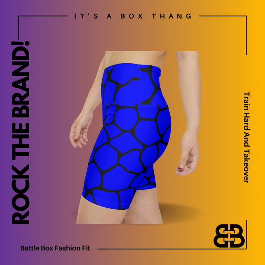 Battle Box Blue/Black Cobble Women's Workout Shorts-T1