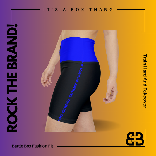 Battle Box Blue/Black Women's Workout Shorts-T1