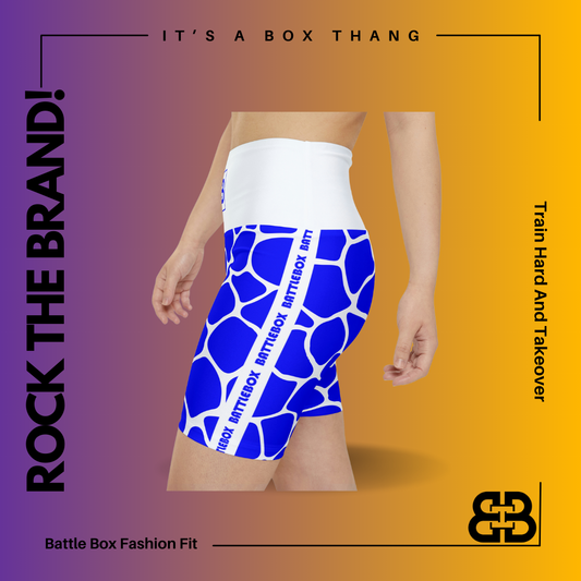 Battle Box Blue/White Cobble Women's Workout Shorts-T1