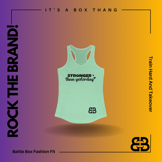 Women's Stronger Than Yesterday Battle Box Racerback Tank -2A