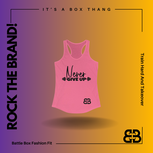 Women's Never Give Up Body Battle Box Racerback Tank -2A