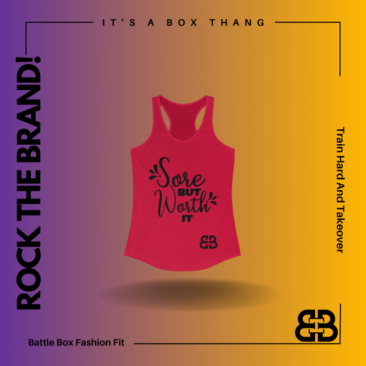 Women's Sore But Worth It Battle Box Racerback Tank -2A