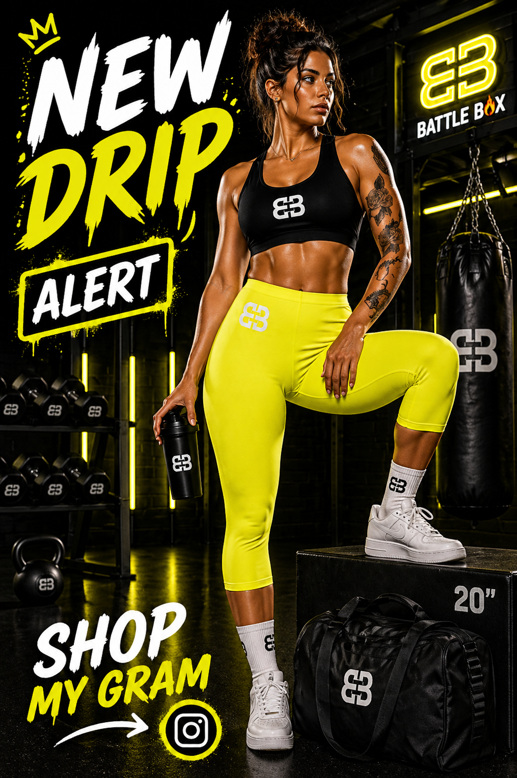 Battle Box [BB] Women's Yellow Capri Leggings