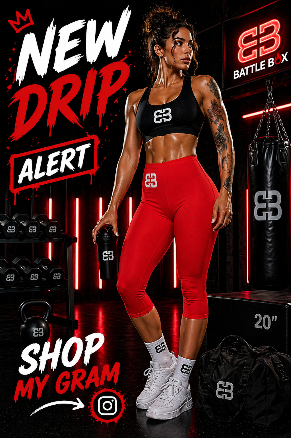 Battle Box [BB] Women's Red Capri Leggings