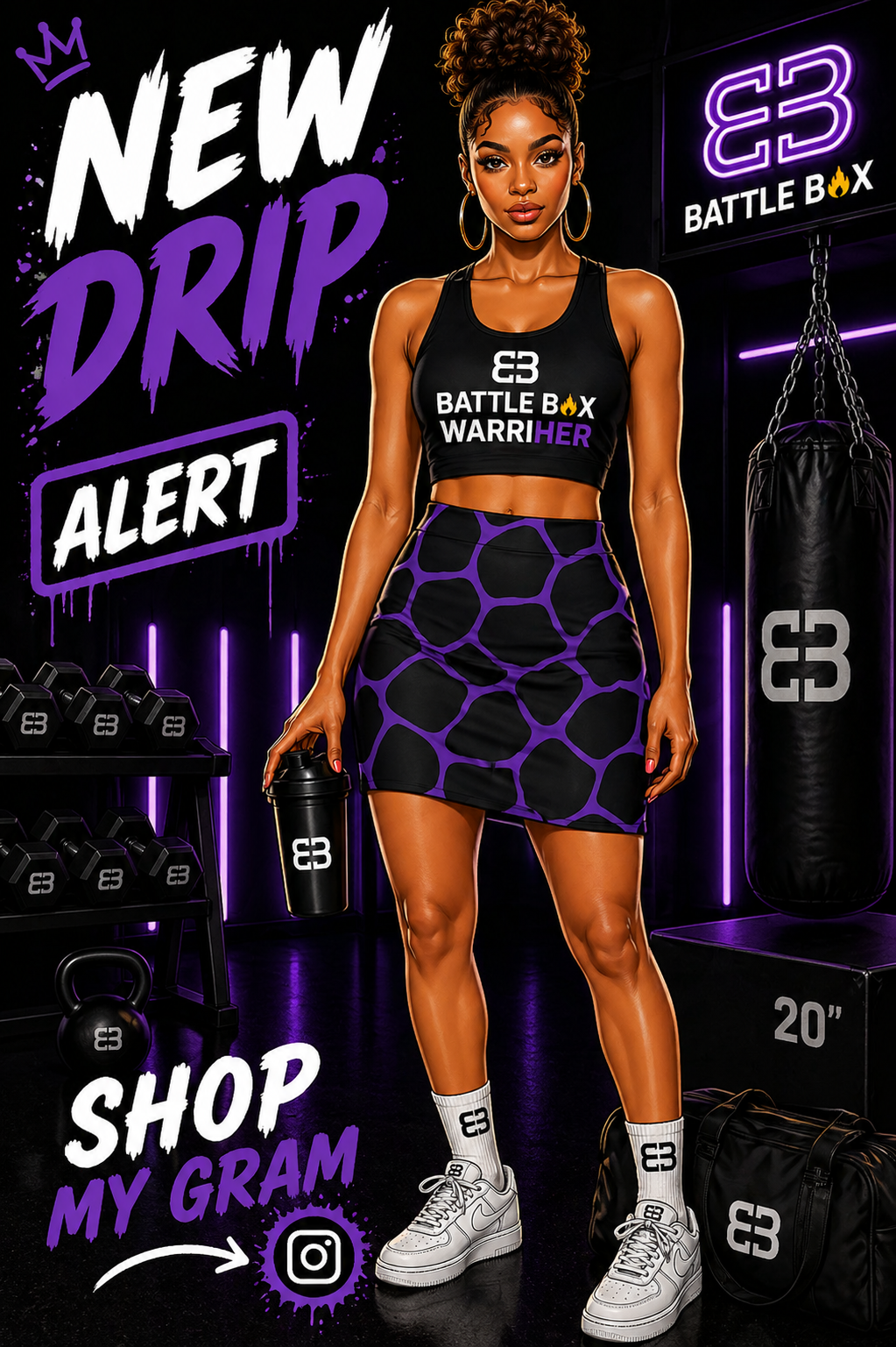 Battle Box Women's Purple Black Cobble Mini Skirt-U6