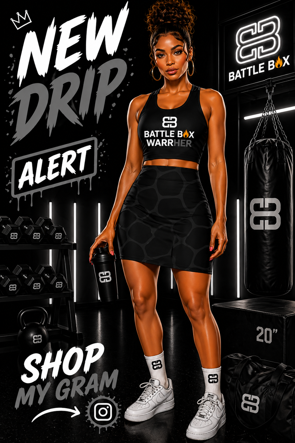 Battle Box Women's Black Gray Cobble Mini Skirt-U6