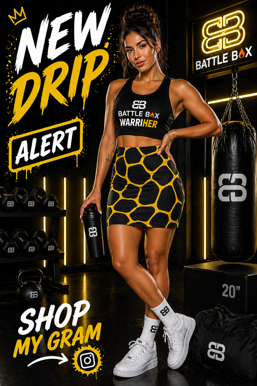 Battle Box Women's Black Yellow Cobble Mini Skirt-U6