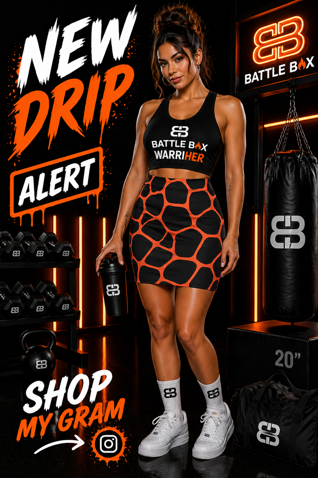 Battle Box Women's Black Orange Cobble Mini Skirt-U6