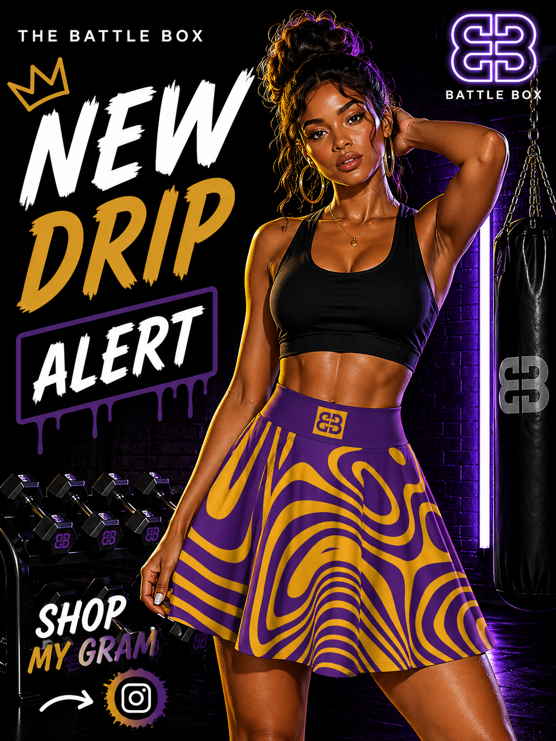 Battle Box High Waist Swirl Women's Skater Skirt-HW
