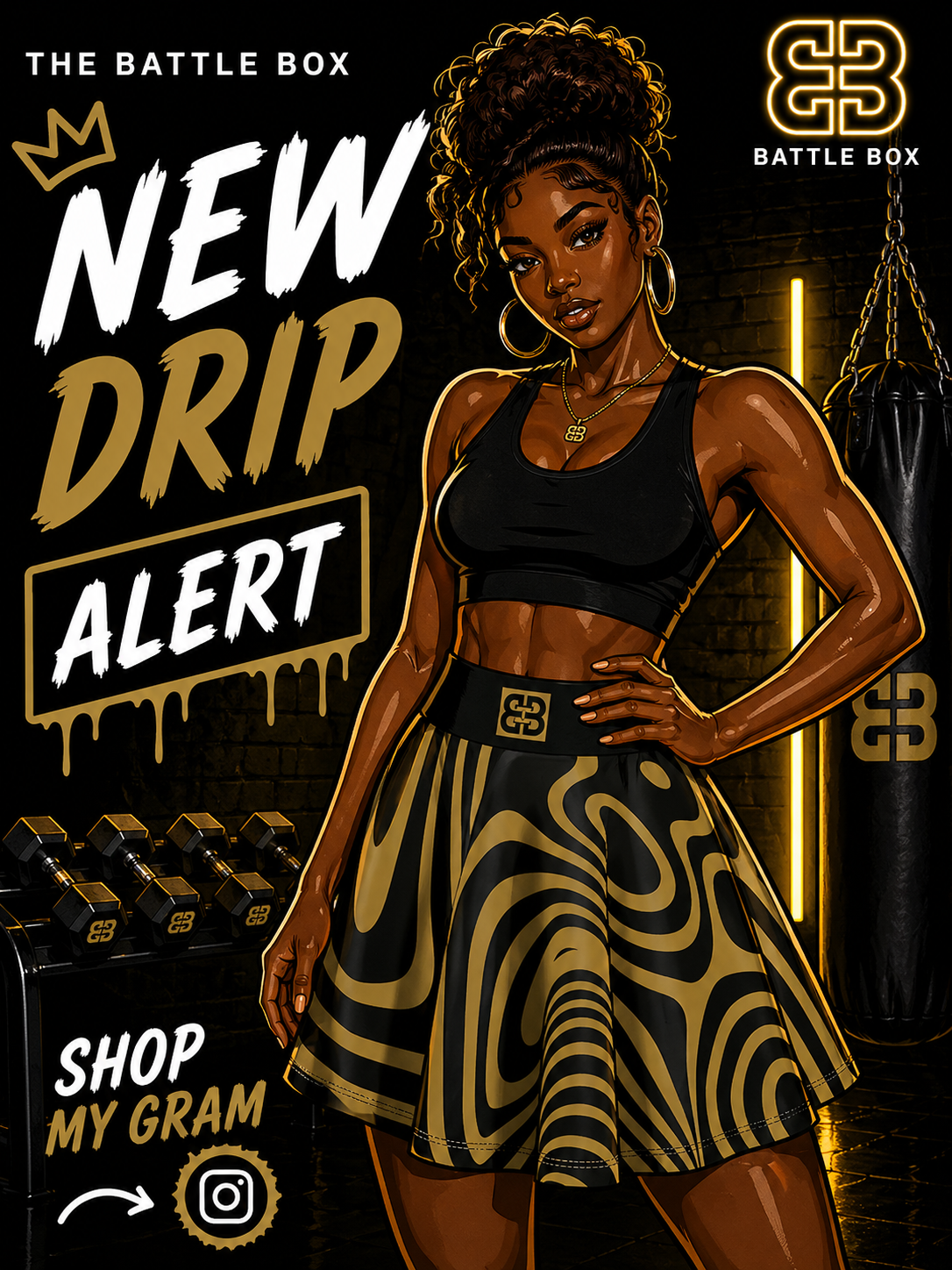 Battle Box High Waist Swirl Women's Skater Skirt-HW