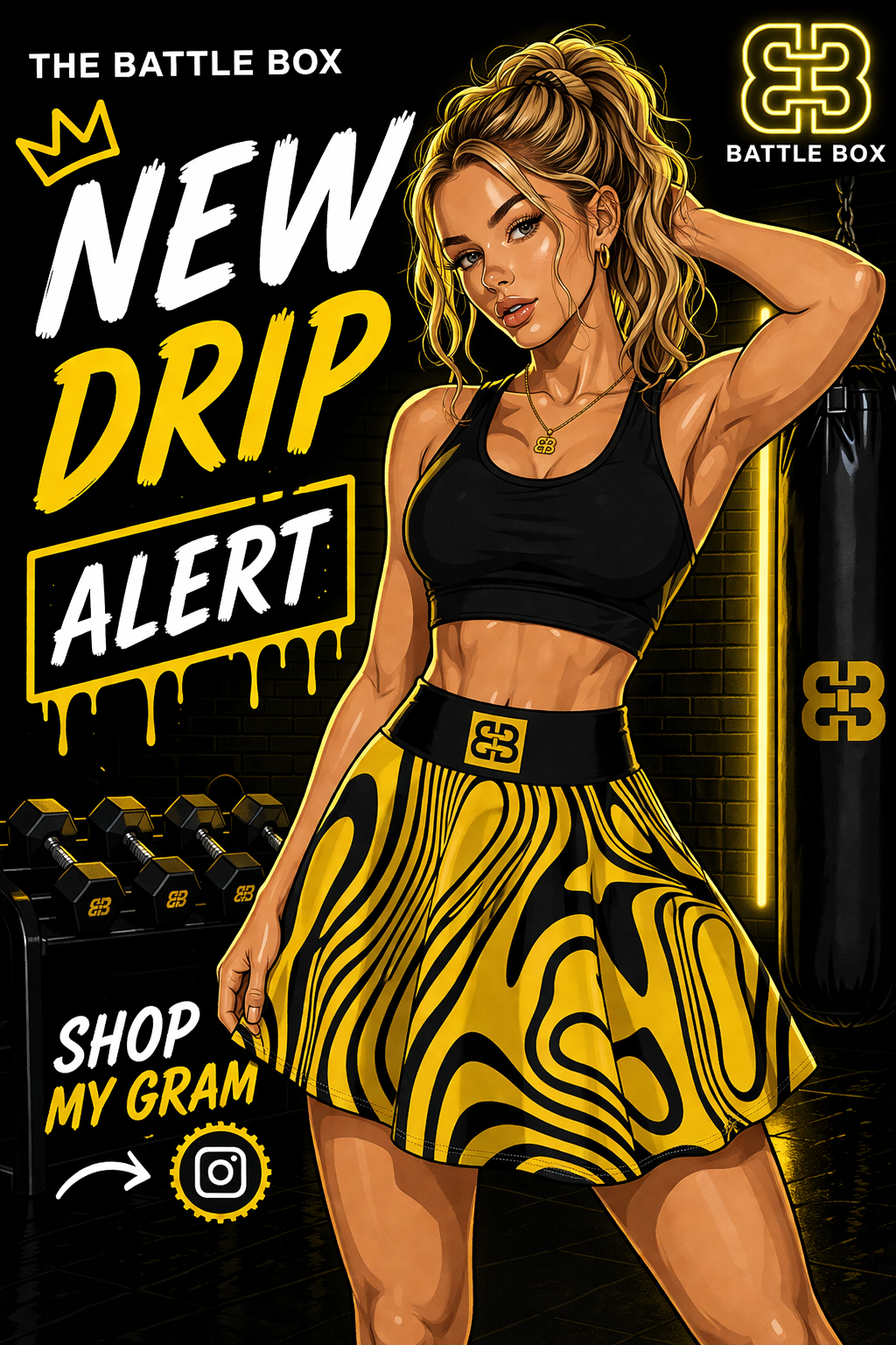 Battle Box High Waist Women's Skater Skirt-HW