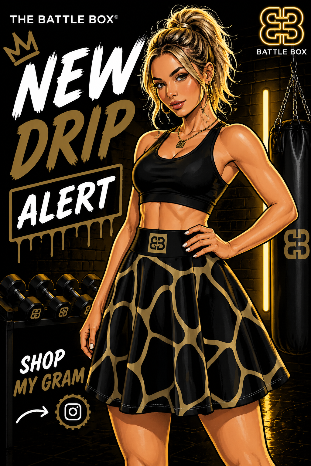 Battle Box High Waist Women's Skater Skirt-HW