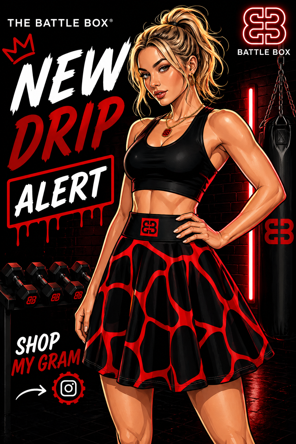 Battle Box High Waist Women's Skater Skirt-HW
