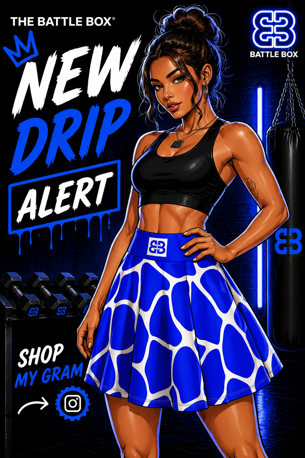 Battle Box High Waist Women's Skater Skirt-HW
