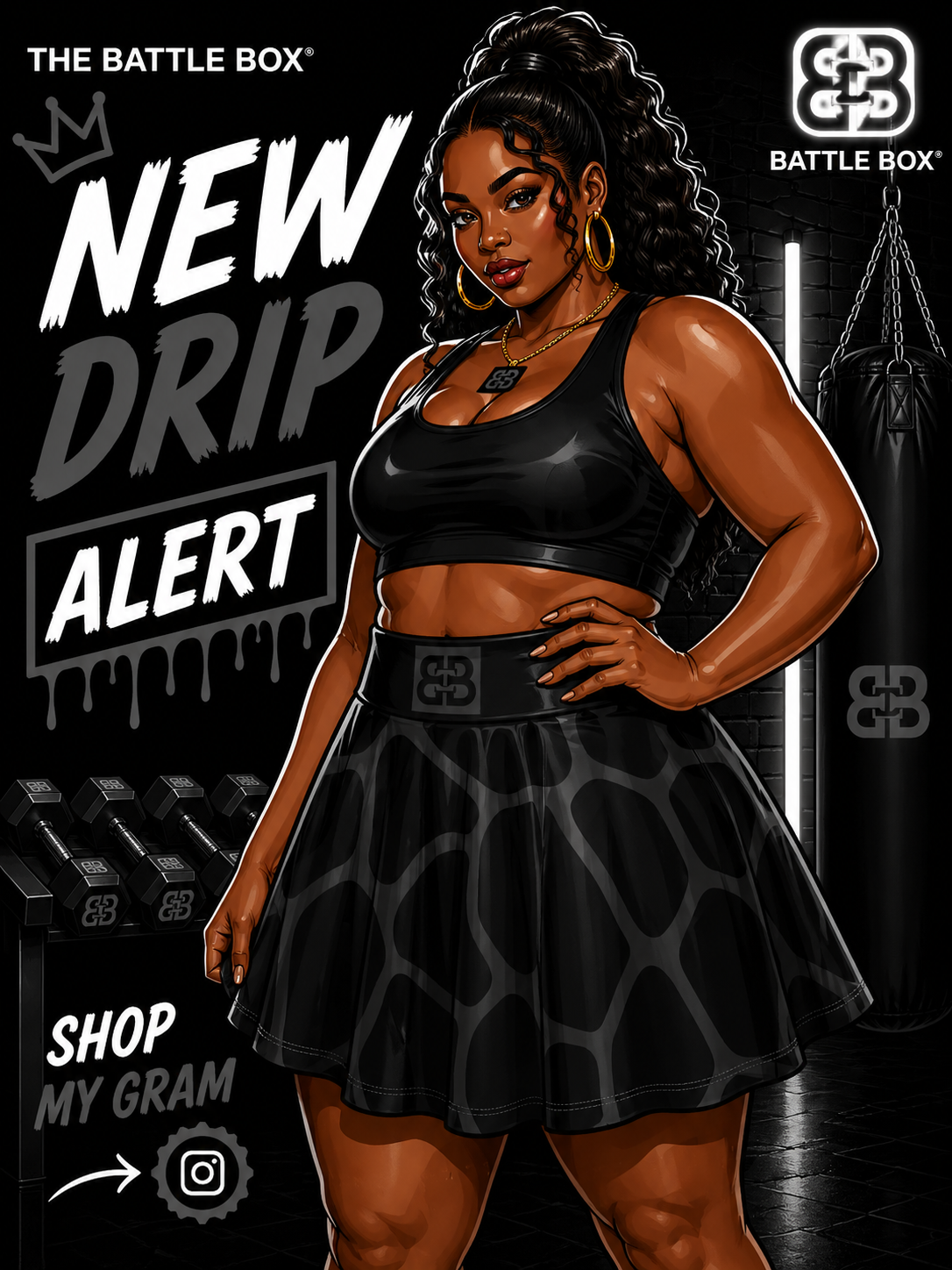 Battle Box High Waist Women's Skater Skirt-HW