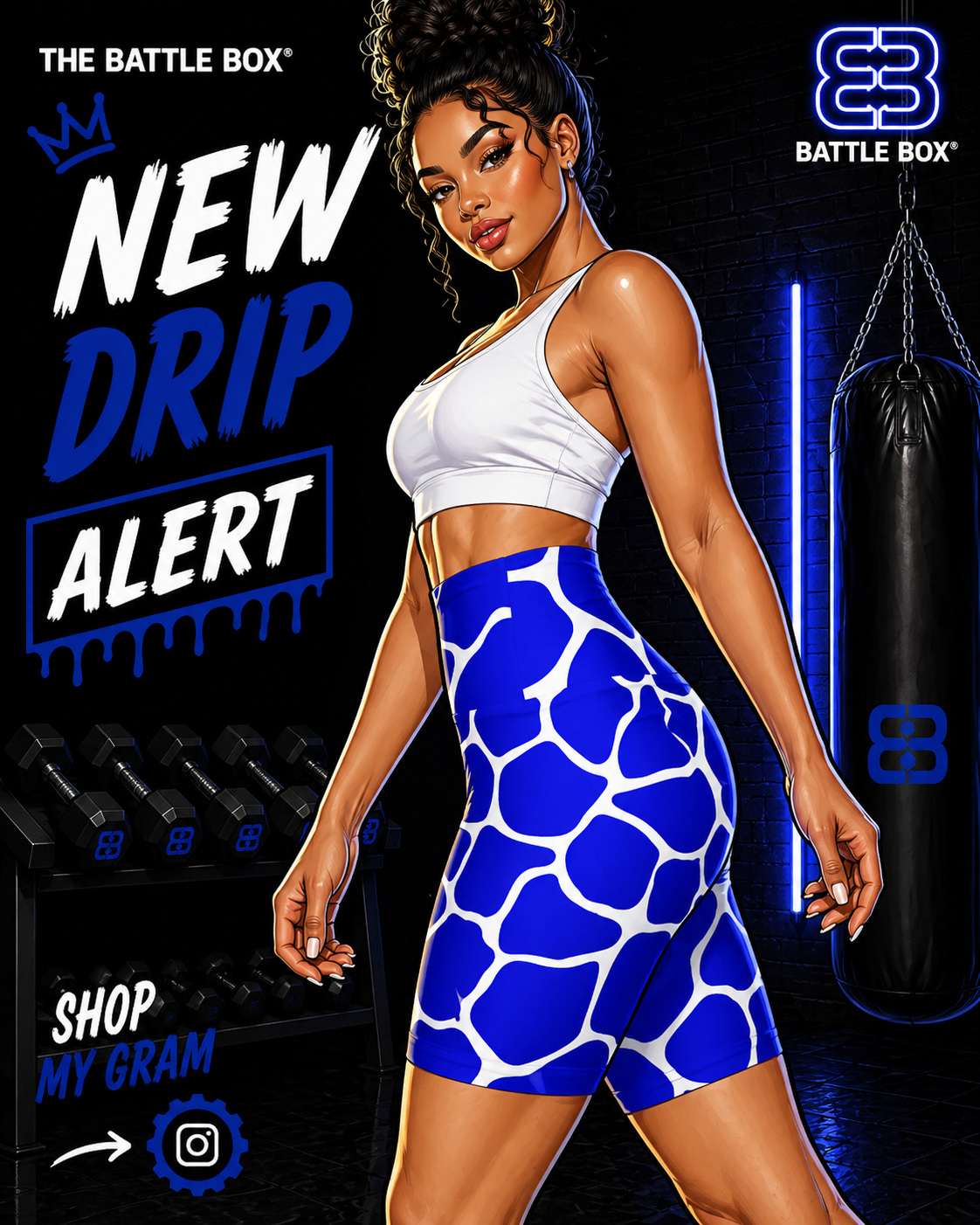 Battle Box Blue/White Cobble Women's Workout Shorts-T1