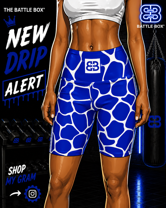 Battle Box Blue/White Cobble Women's Workout Shorts-T1
