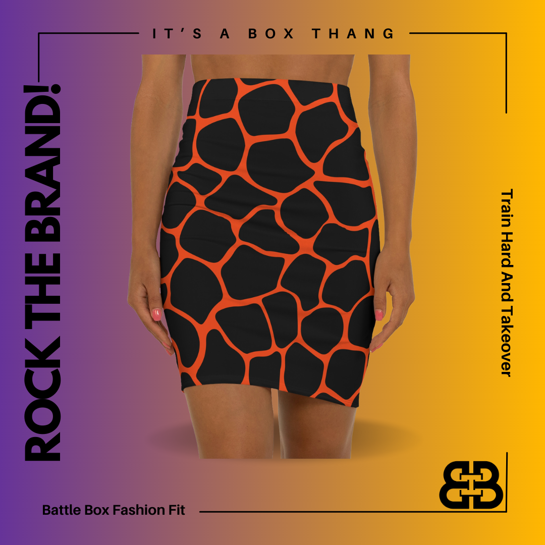 Battle Box Women's Black Orange Cobble Mini Skirt-U6