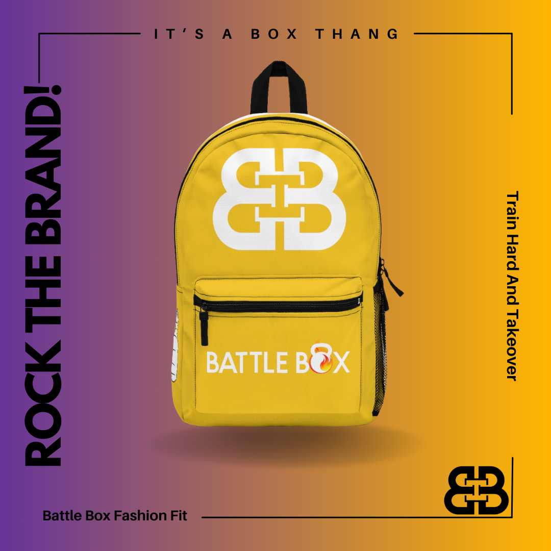 Battle Box Gym Fitness Yellow Train Hard Backpack