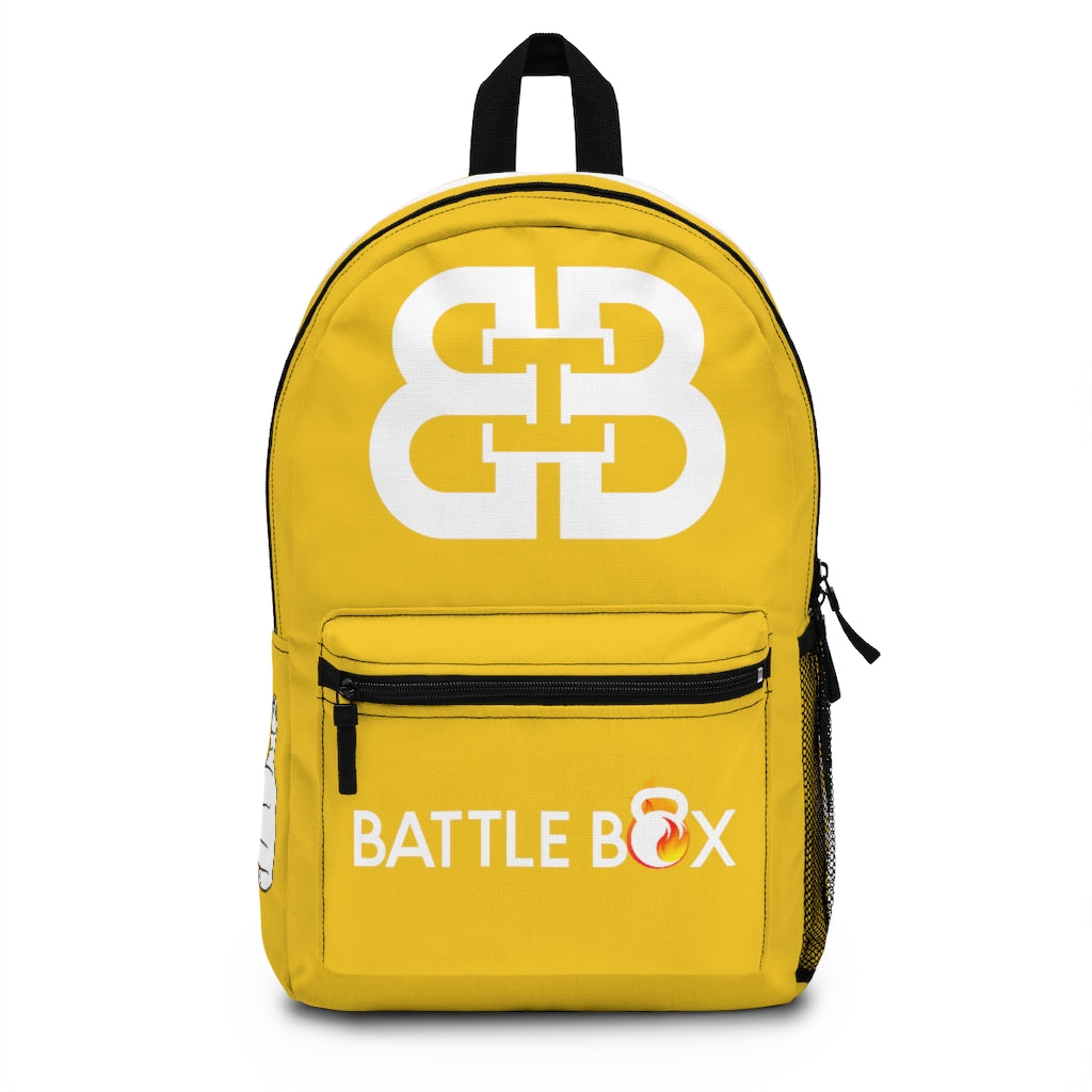 Battle Box Gym Fitness Yellow Train Hard Backpack