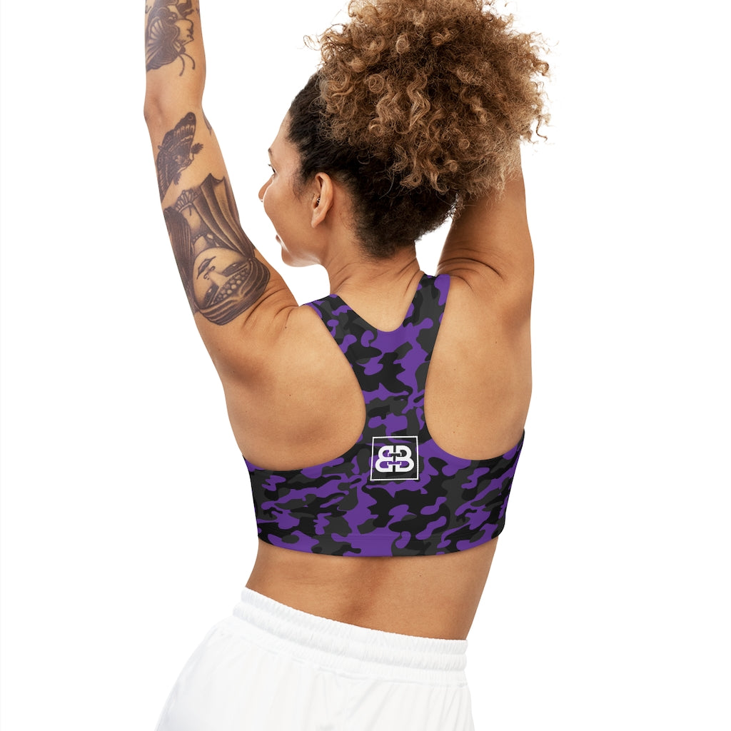 Purple Black Camo Seamless Sports Bra -1A