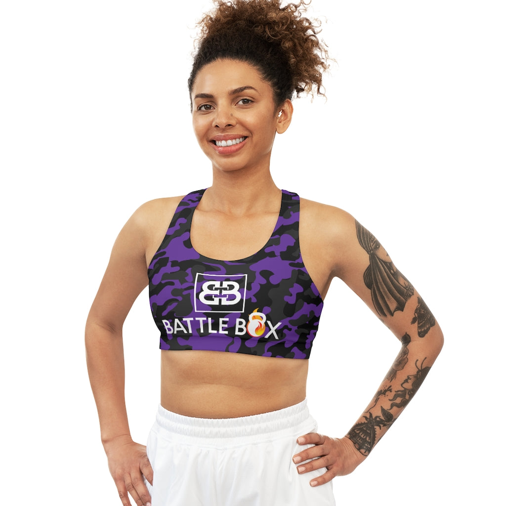 Purple Black Camo Seamless Sports Bra -1A